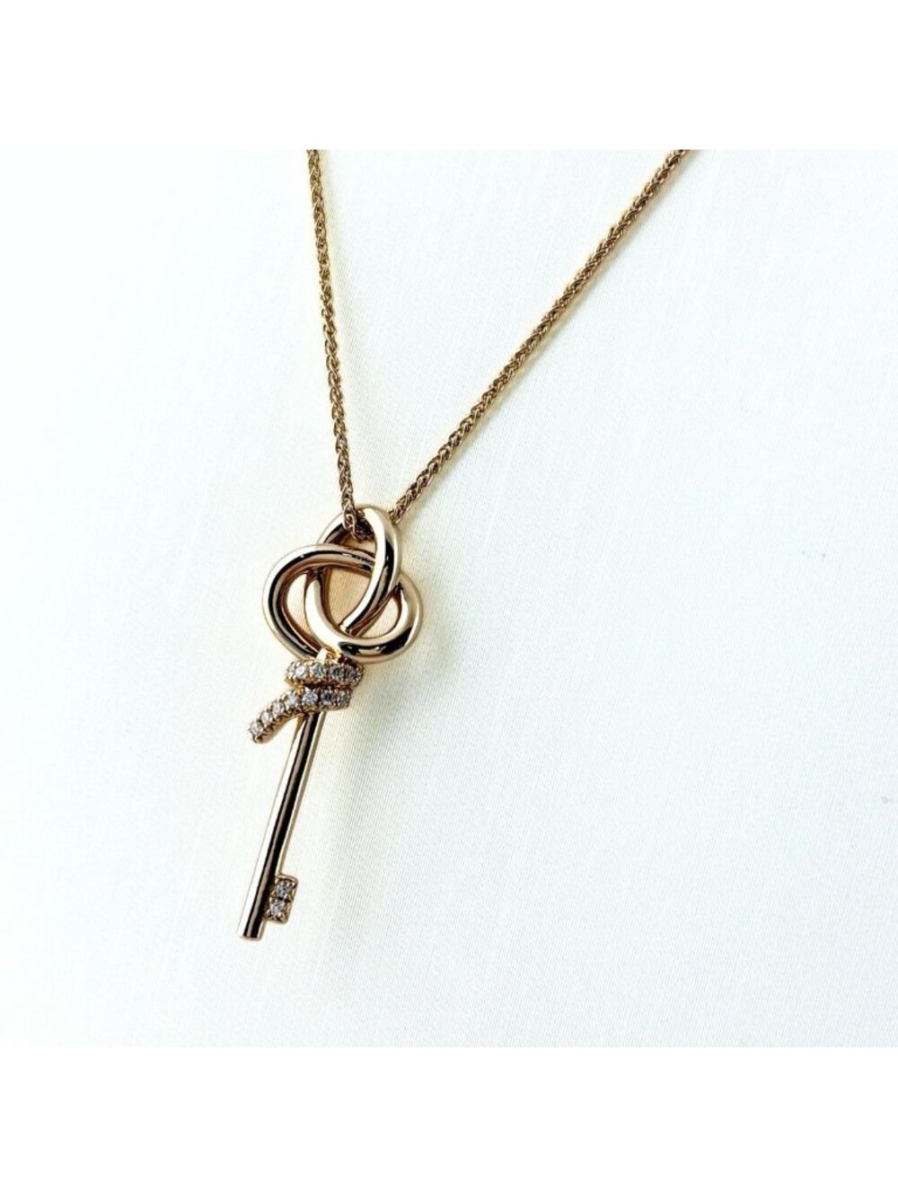 Tiffany & Co Knot Key Pink Gold Pendant Melee Diamond Necklace